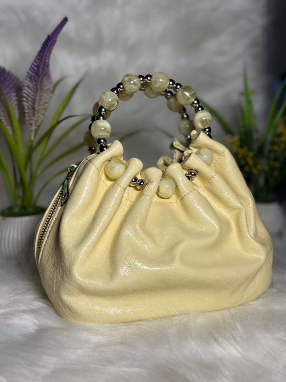 Yellow Stone Embellished Women's Handbag – Elegant Fashion Party Bag